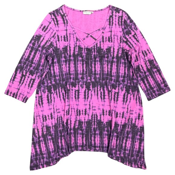 EUC Women's PRAIRIE COTTON High Tides Criss Cross 3/4 Sleeve Tunic | Size L - Picture 2 of 7